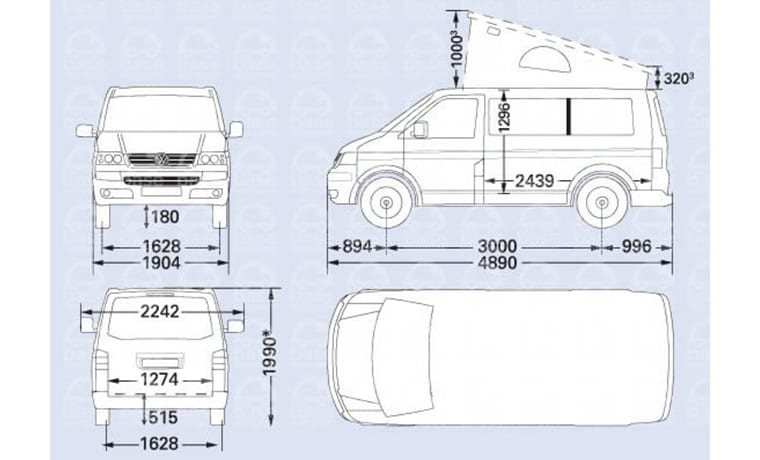 VW Transporter T5 with dimensions